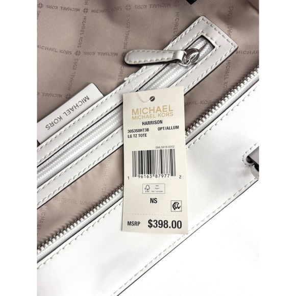 NWT MICHAEL Michael Kors Harrison Large Top Zip Tote in Optic White/ Allum - Picture 9 of 10